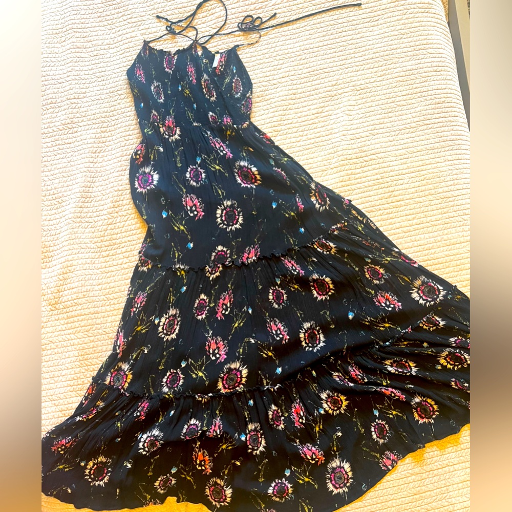 Free People black floral maxi dress size S